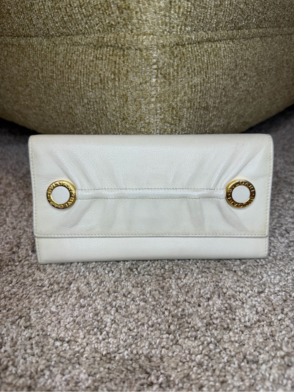 BVLGARI Bulgari Ivory Leather Continental Long Wallet Gold Logo Hardware